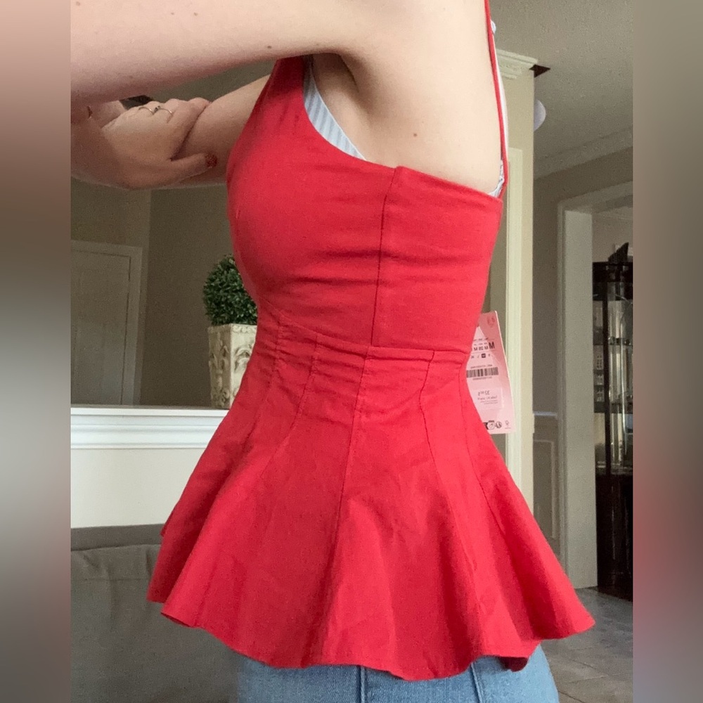 NWT Zara Red Peplum Blouse - Picture 4 of 9